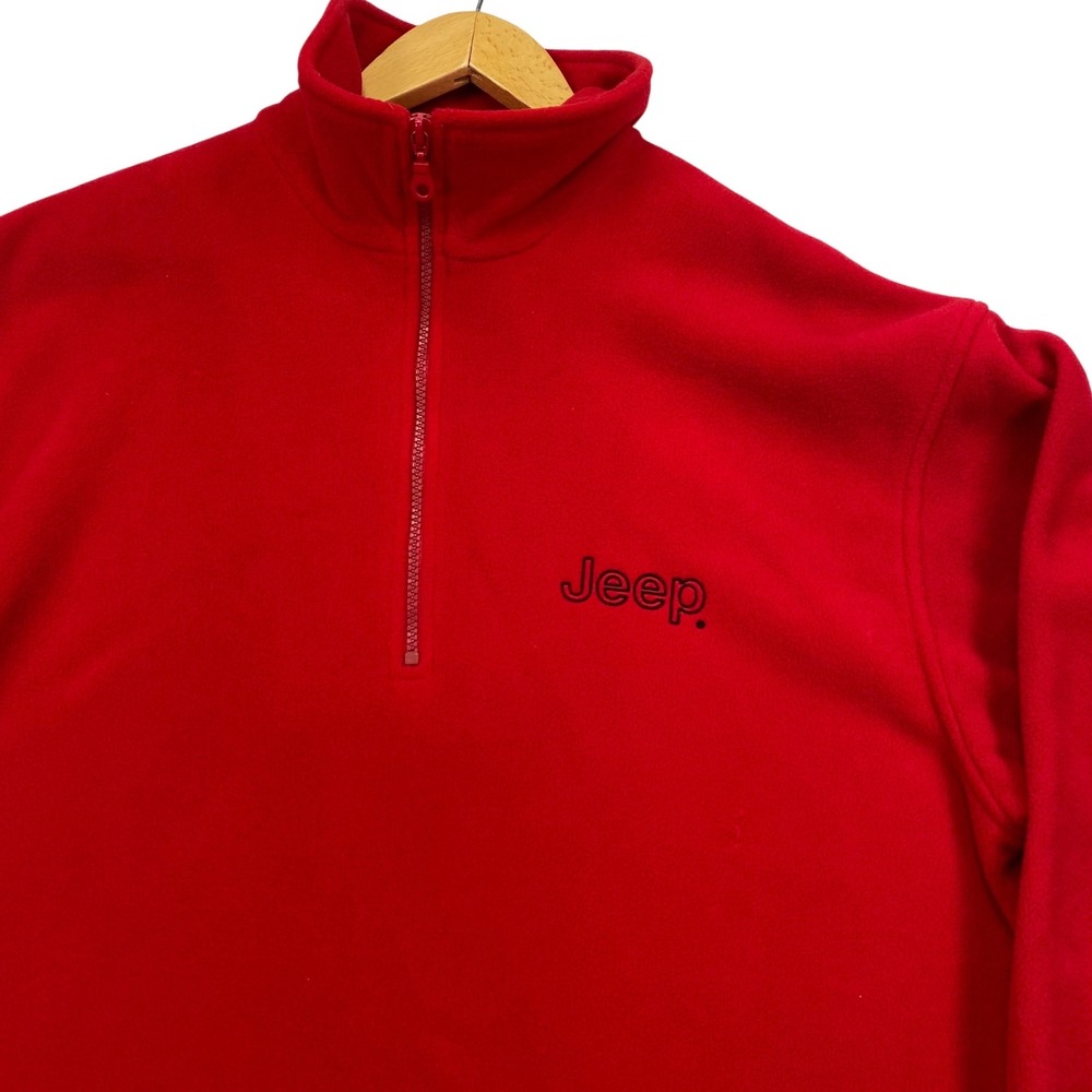 Jeep Quarter Zip Pullover Mens XL Red Fleece Made in USA Embroidered Logo